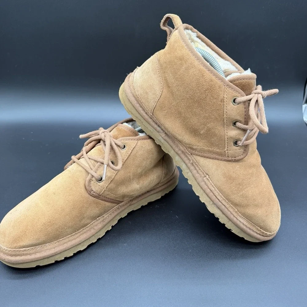 Mens UGG Neumel Chestnut Suede Fur Lined Chukka Boots Size 10 3236